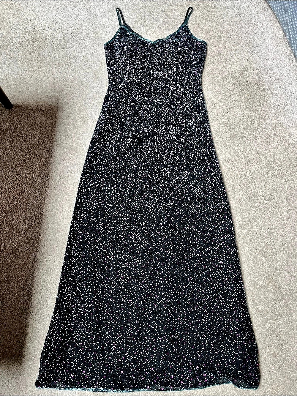Papell Boutique Evening Sequin Maxi Dress in Black & Pink Size P6 Like New